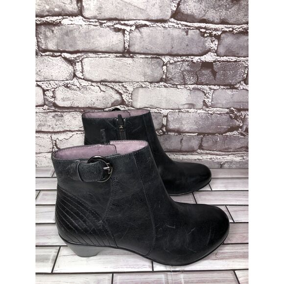 Dansko Black Leather Ankle Boots Block Heel Zip Heel Booties Women 38EU/7.5M US - Picture 13 of 16